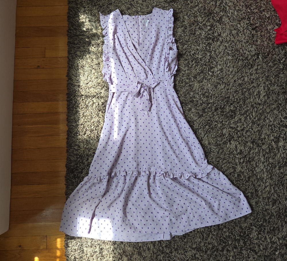 London Times Lavender Ruffle Midi Dress, Size 10